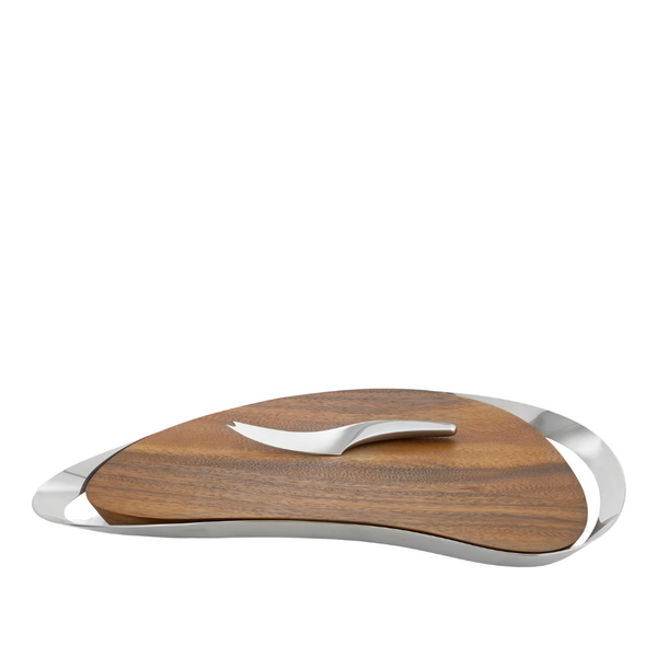 NABMÉ - PLATEAU DE FROMAGE EN BOIS & STAINLESS ARGENT AVEC COUTEAU