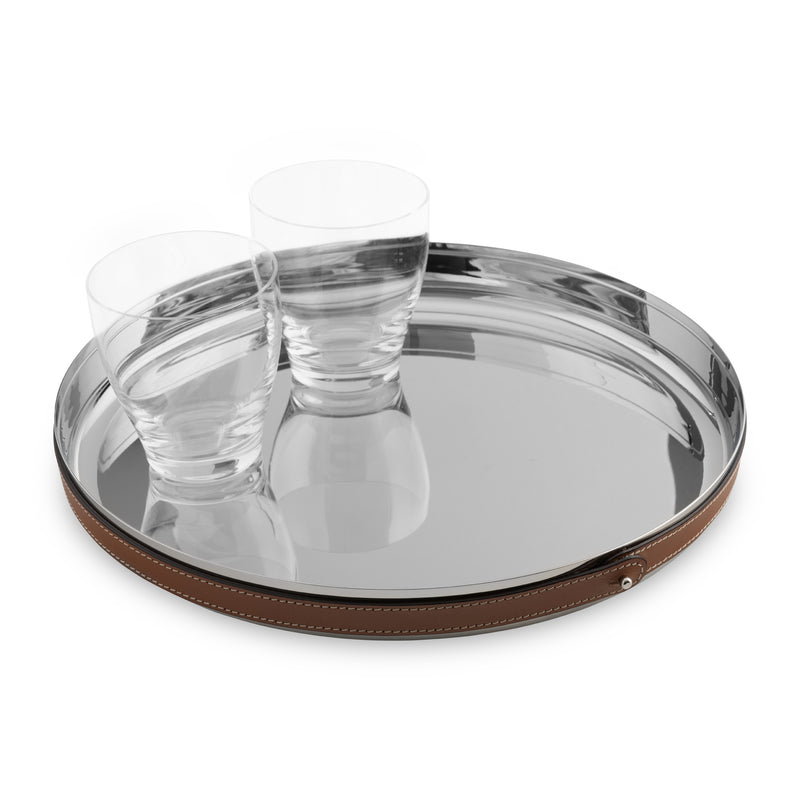 NAMBÉ - PLATEAU DE BAR ROND EN STAINLESS ARGENT