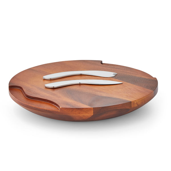 NAMBÉ - PLANCHE À FROMAGE RONDE EN BOIS AVEC DEUX COUTEAU STAINLESS