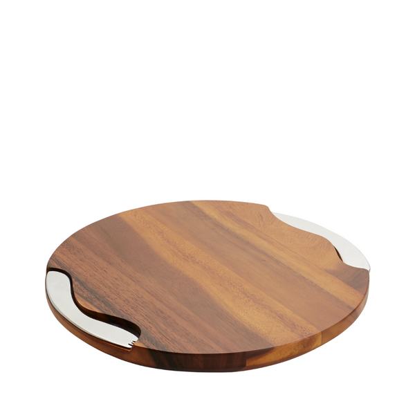 NAMBÉ - PLANCHE À FROMAGE RONDE EN BOIS AVEC DEUX COUTEAU STAINLESS