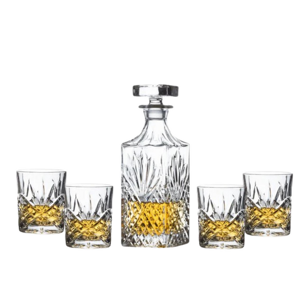 BRILLIANT - ENSEMBLE À WHISKY DÉCANTEUR AVEC 4 VERRES CRISTAL ASHFORD