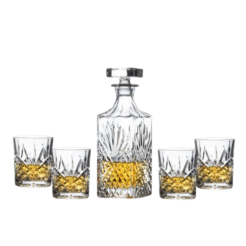BRILLIANT - ENSEMBLE À WHISKY DÉCANTEUR AVEC 4 VERRES CRISTAL ASHFORD