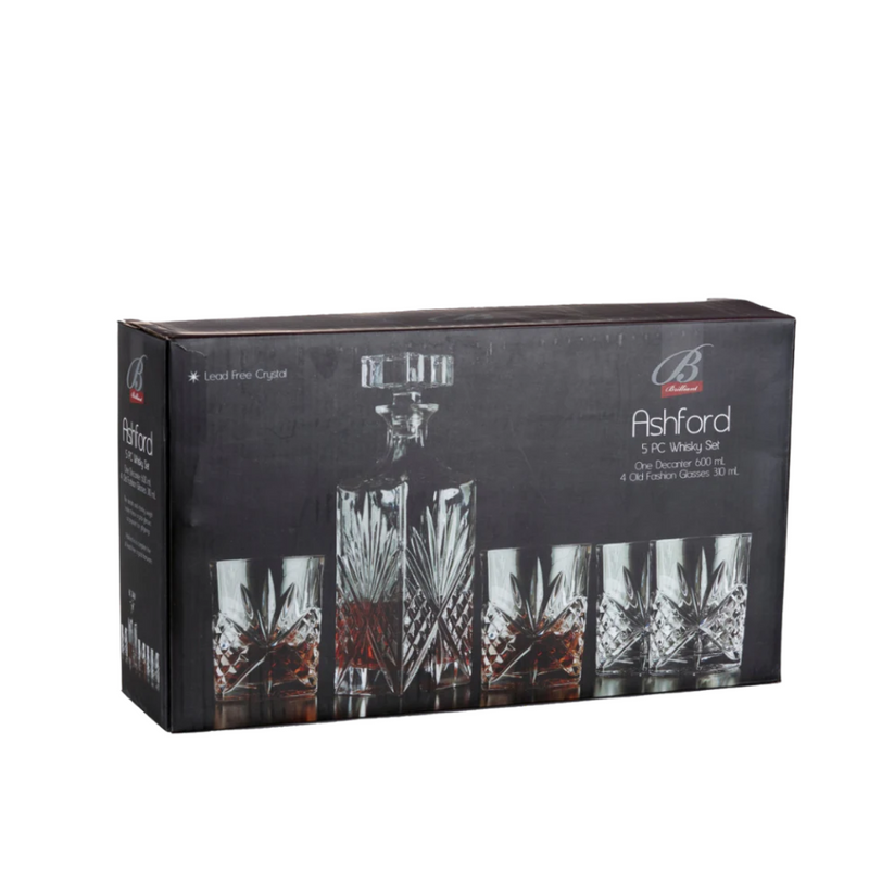 BRILLIANT - ENSEMBLE À WHISKY DÉCANTEUR AVEC 4 VERRES CRISTAL ASHFORD