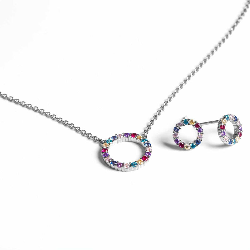 CCHAINE FINE  - ARGENT & BRELOQUE CIRCULAIRE ZIRCONS MULTI-COULEURS "BIELLA"