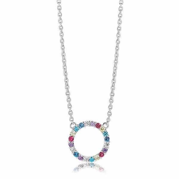 CCHAINE FINE  - ARGENT & BRELOQUE CIRCULAIRE ZIRCONS MULTI-COULEURS "BIELLA"