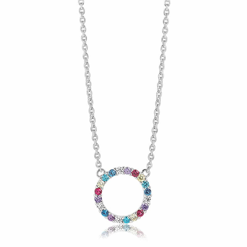CCHAINE FINE  - ARGENT & BRELOQUE CIRCULAIRE ZIRCONS MULTI-COULEURS "BIELLA"