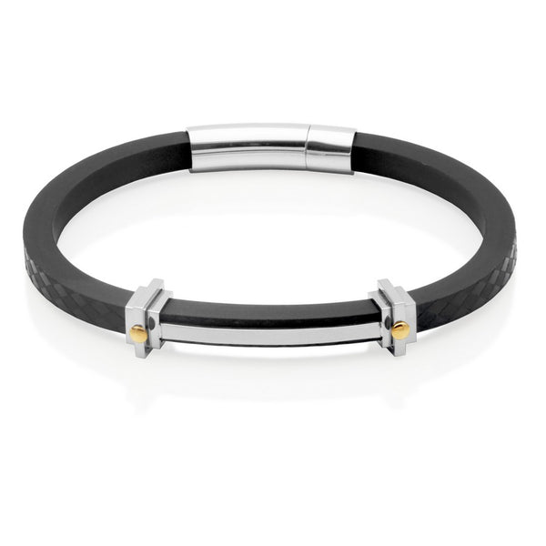 BRACELET POUR HOMME EN SILICONE NOIR & ARGENT