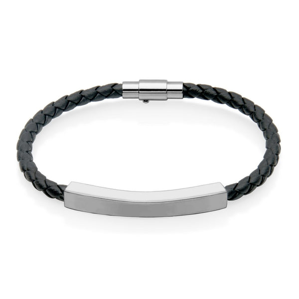 BRACELET POUR HOMME EN CUIR TRESSÉ NOIR & ARGENT