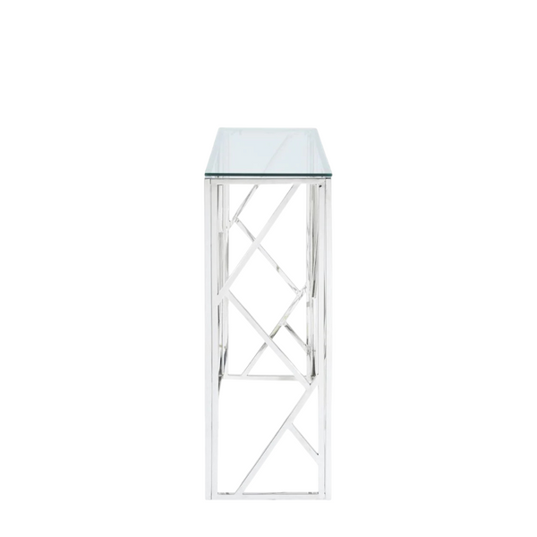 TABLE CONSOLE EN VERRE AVEC BASE EN MÉTAL