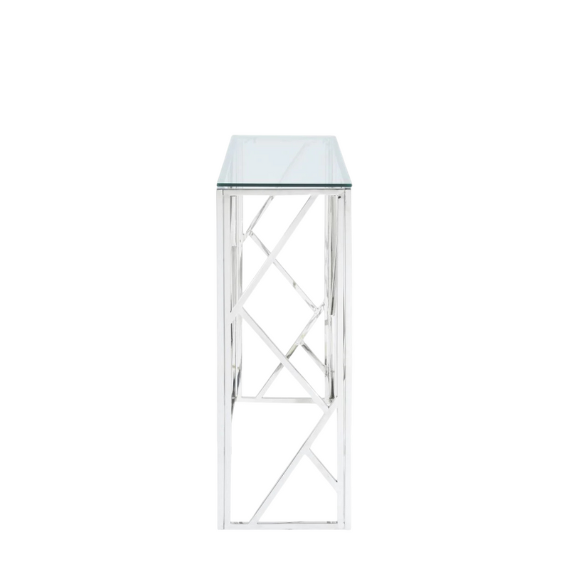 TABLE CONSOLE EN VERRE AVEC BASE EN MÉTAL