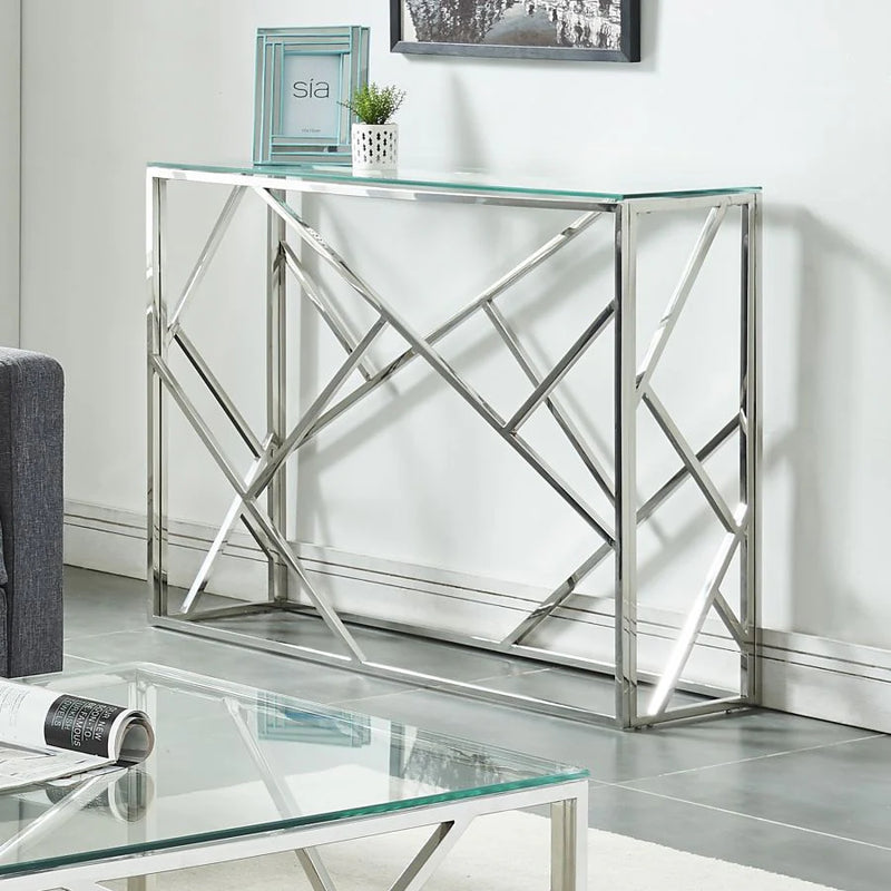 TABLE CONSOLE EN VERRE AVEC BASE EN MÉTAL