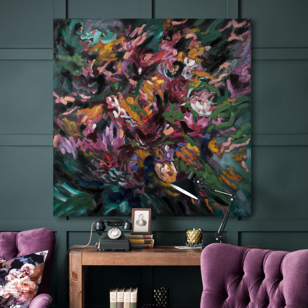 BERGENIA - TOILE ABSTRAITE FLORALE MULTI-COULEURS