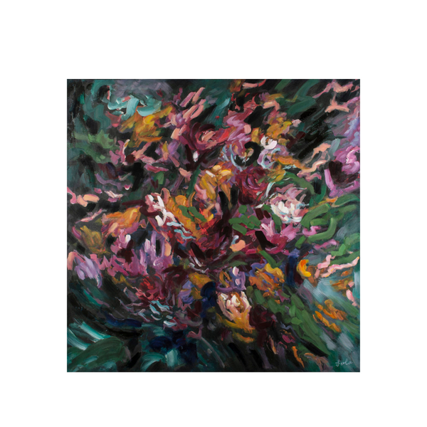 BERGENIA - TOILE ABSTRAITE FLORALE MULTI-COULEURS