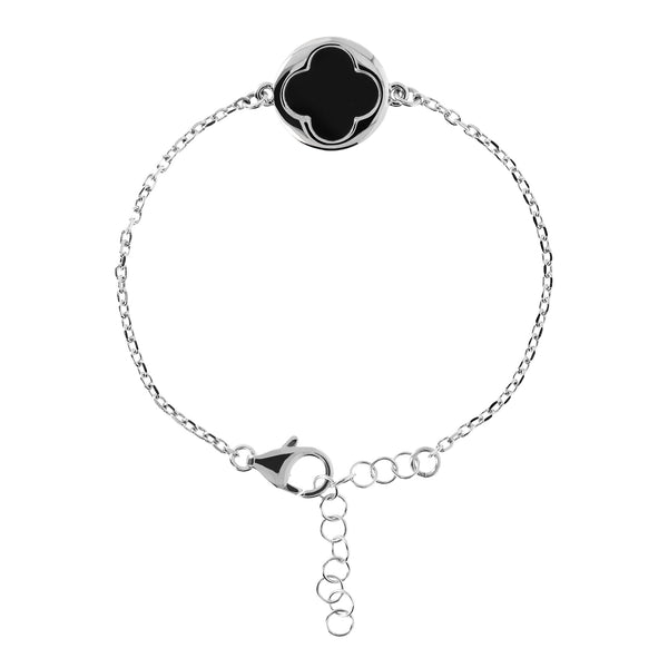 BRACELET AVEC TRÈFLE NOIR - ARGENT