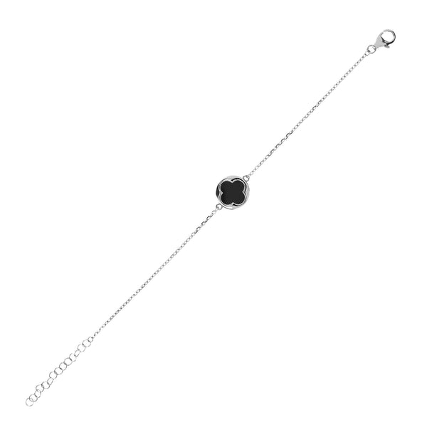 BRACELET AVEC TRÈFLE NOIR - ARGENT
