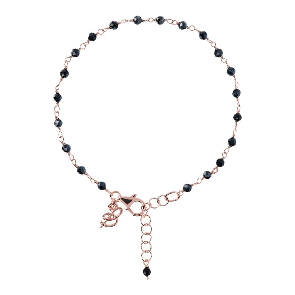 BRACELET CHAINE FINE - OR ROSE & PIERRES NOIRS