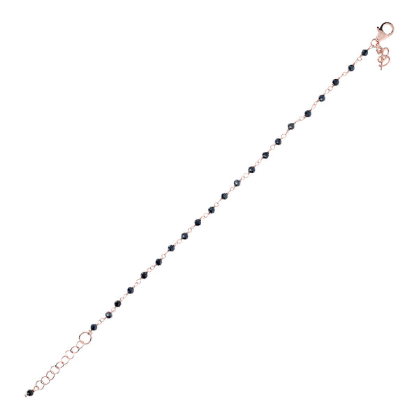 BRACELET CHAINE FINE - OR ROSE & PIERRES NOIRS