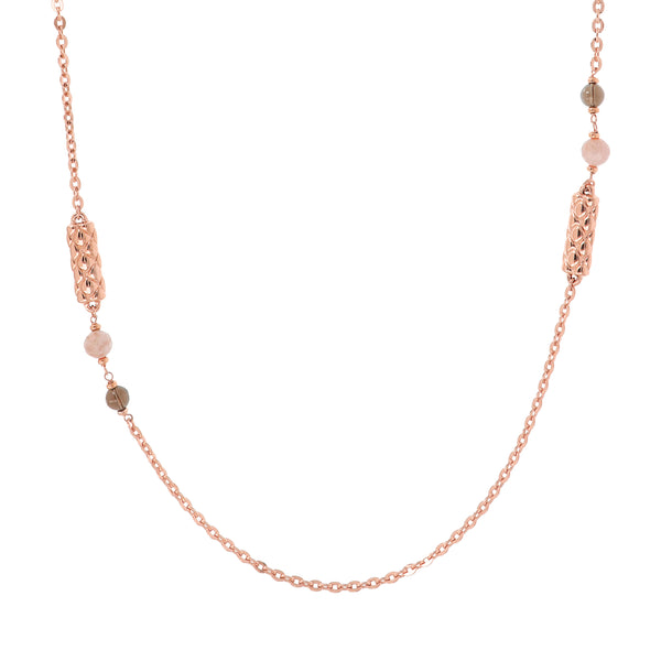 LONGUE CHAINE AVEC PIERRES & BRELOQUE RECTANGULAIRE - OR ROSE