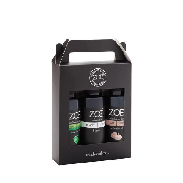 ZOË - MINI TRIO ALÉATOIRES DE DEUX HUILES D'OLIVE & UN VINAIGRE BALSAMIQUE