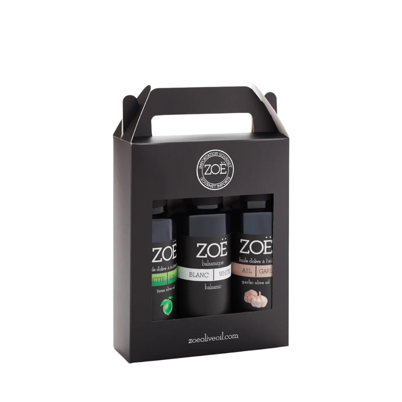 ZOË - MINI TRIO ALÉATOIRES DE DEUX HUILES D'OLIVE & UN VINAIGRE BALSAMIQUE
