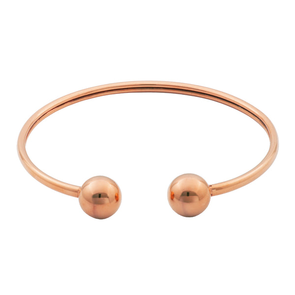 BRACELET OR ROSE RIGIDE AVEC DEUX BOULES