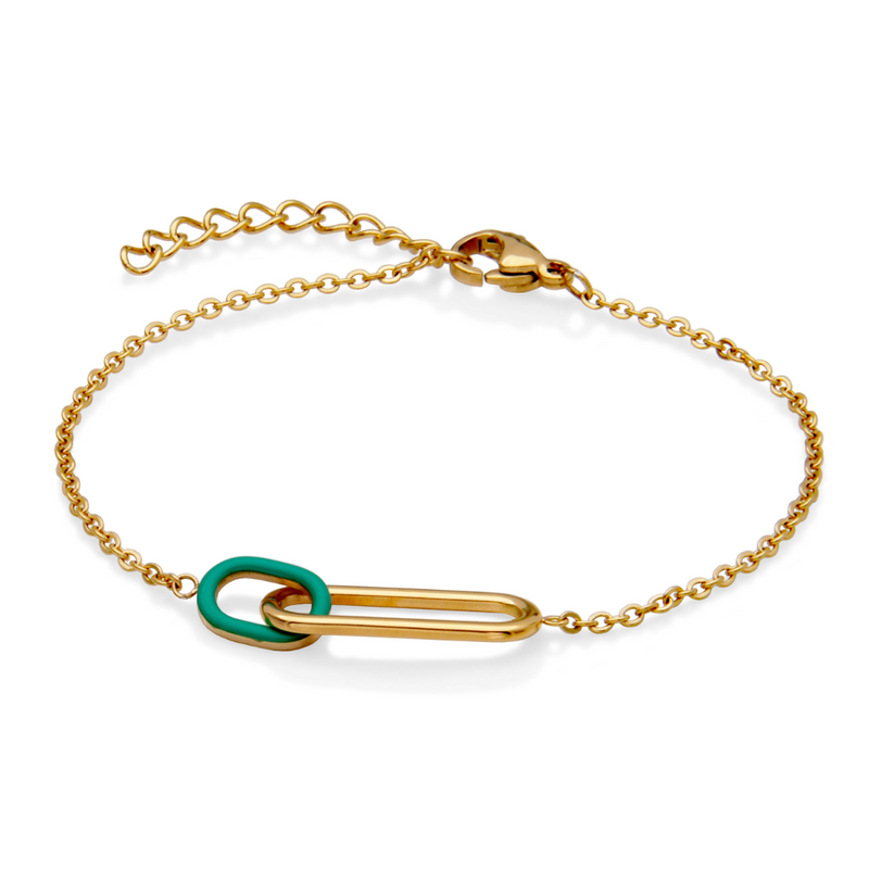 BRACELET OR CHAINE FINE AVEC INSERTION ANNEAUX TURQUOISE & OR