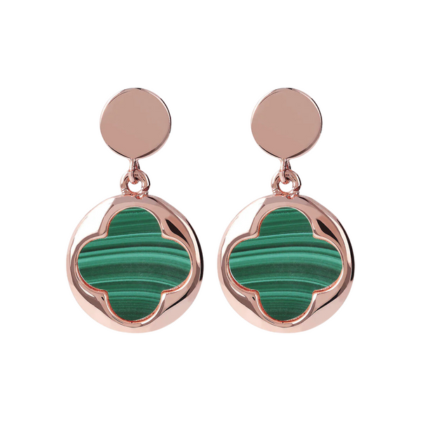 BOUCLE D'OREILLES PENDANTES TRÈFLE VERT - OR ROSE