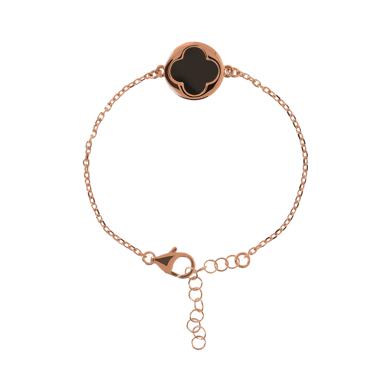 BRACELET AVEC TRÈFLE NOIR - OR ROSE