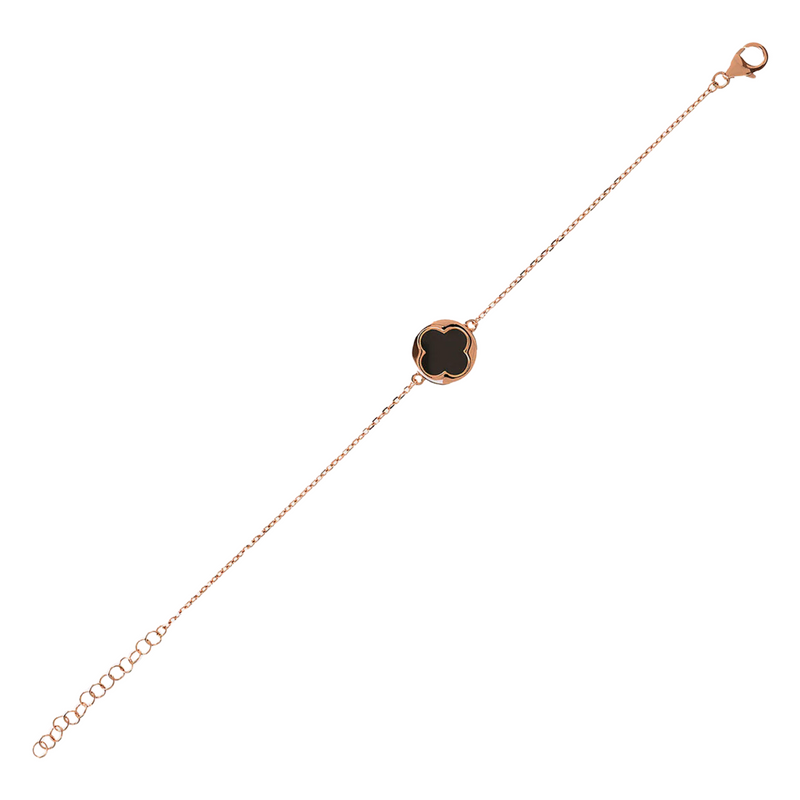 BRACELET AVEC TRÈFLE NOIR - OR ROSE