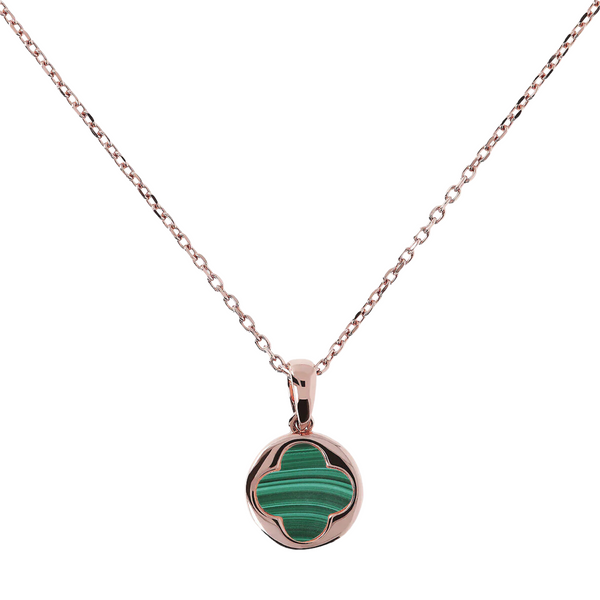 COLLIER AVEC PENDENTIF TRÈFLE VERT - OR ROSE