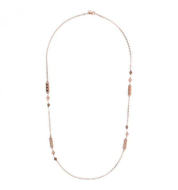 LONGUE CHAINE AVEC PIERRES & BRELOQUE RECTANGULAIRE - OR ROSE