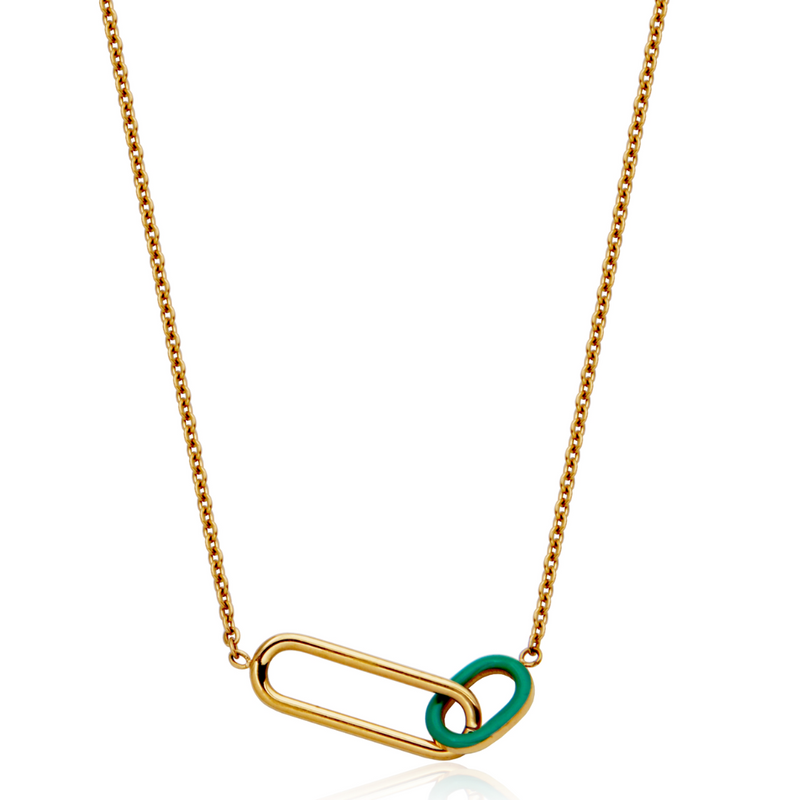 COLLIER OR CHAINE FINE AVEC INTERLOQUE OR & TURQUOISE