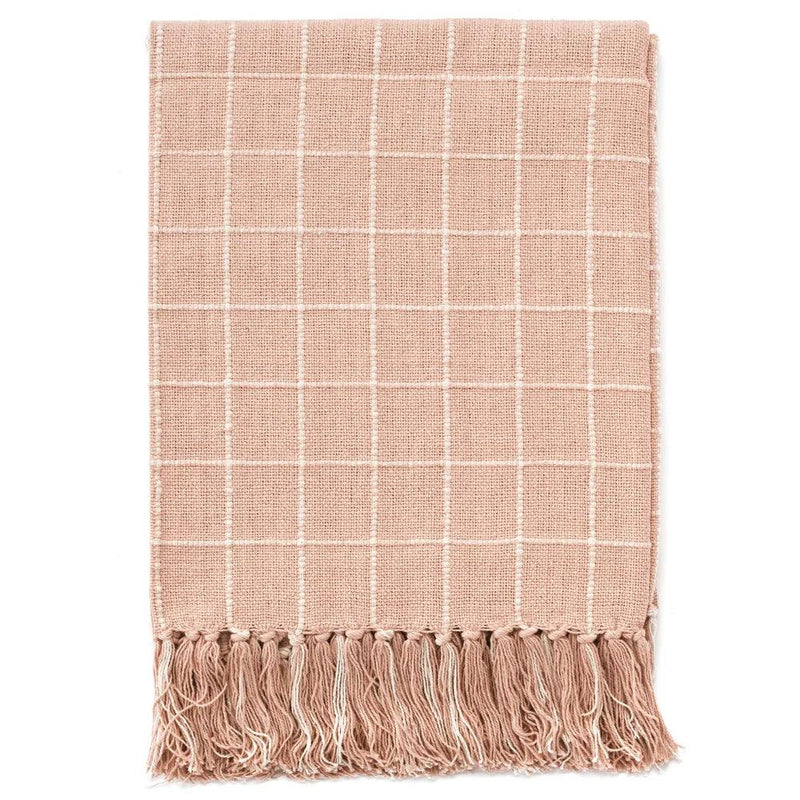 JETÉ COTON À CARREAUX ROSE ET BEIGE