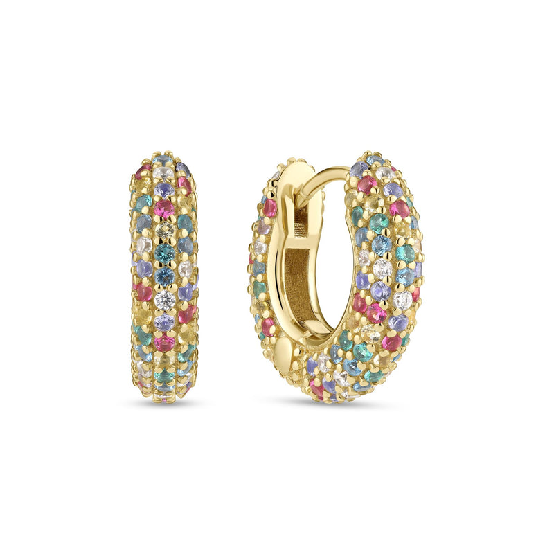 BOUCLE D'OREILLES PETITES ANNEAUX OR & CRISTAUX MULTI-COULEURS "CARRARA"