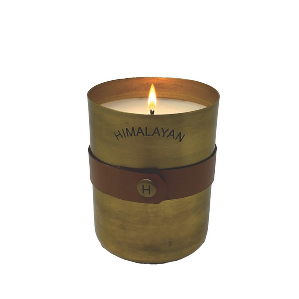 BOUGIE HIMALAYAN "TOBACCO BARK" POT MÉTAL AVEC BRASS