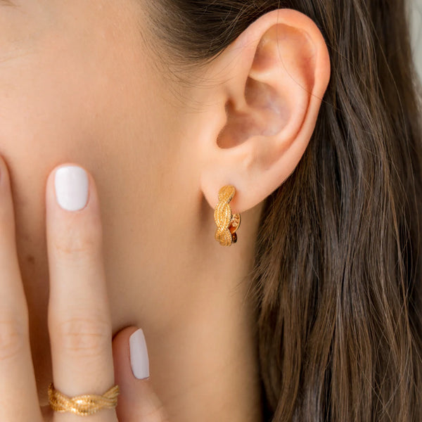 BEBLUE - BOUCLE D'OREILLES ANNEAUX TRESSÉ EN OR