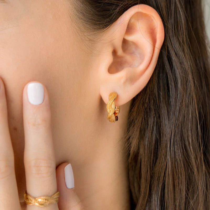 BEBLUE - BOUCLE D'OREILLES ANNEAUX TRESSÉ EN OR