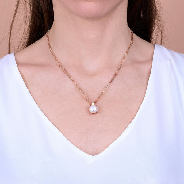 DOUBLE CHAINE AVEC PENDENTIF PERLE - OR ROSE