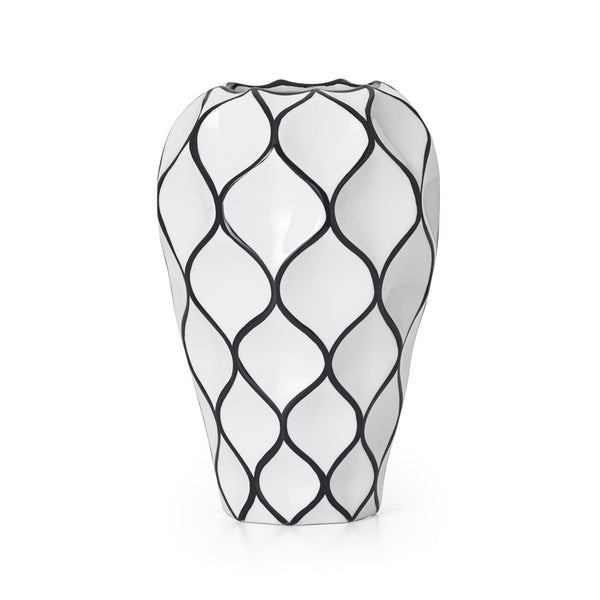 MOYEN VASE CÉRAMIQUE BLANC LOSANGE NOIR