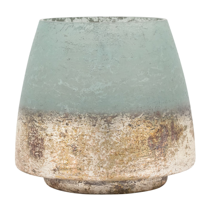 GRAND VASE OU BOUGEOIR VERT TURQUOISE BASE OR VIEILLI