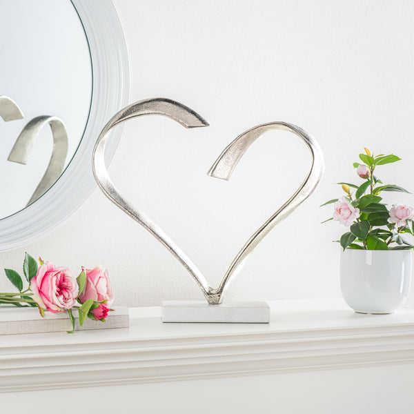 DÉCORATION COEUR EN ALUMINIUM BASE EN MARBRE