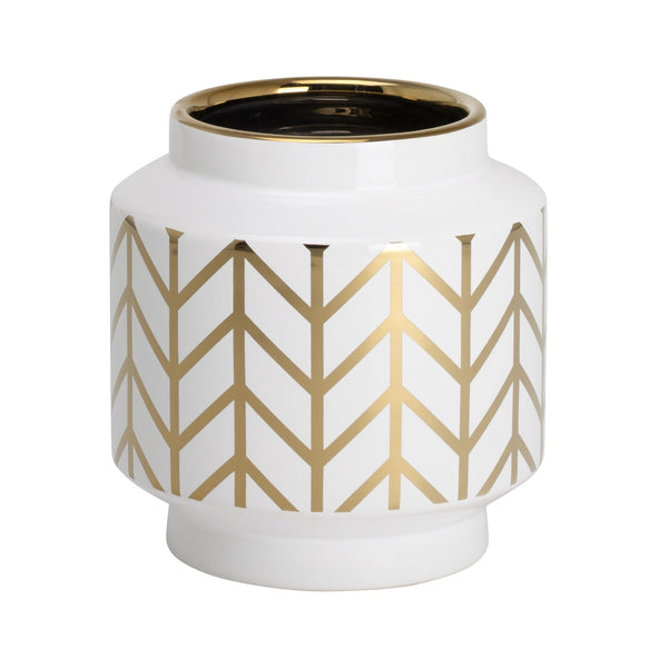 PETIT VASE CÉRAMIQUE BLANCHE MOTIF CHEVRONS EN OR