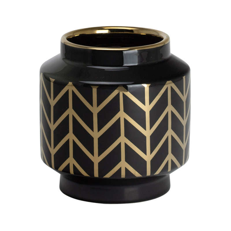 PETIT VASE CÉRAMIQUE NOIR MOTIF CHEVRONS EN OR