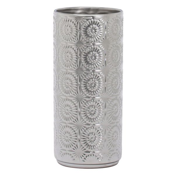 VASE EN CÉRAMIQUE ARGENT MAT MOTIF MANDALA