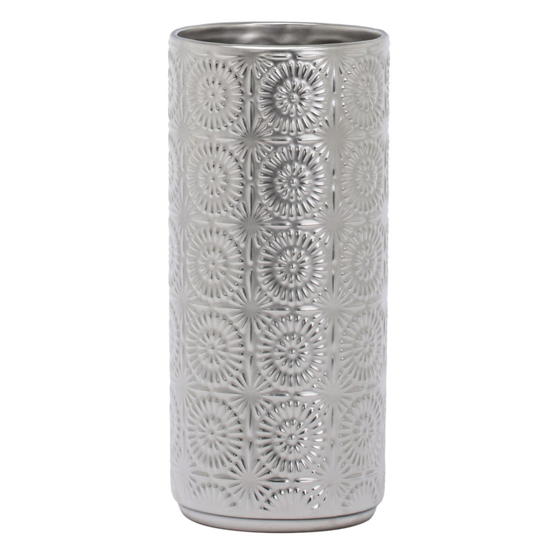 VASE EN CÉRAMIQUE ARGENT MAT MOTIF MANDALA