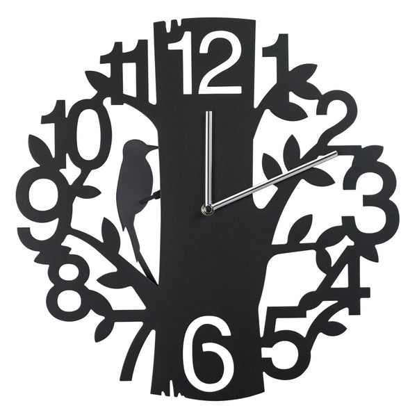 HORLOGE MURALE NOIRE ARBRE AVEC OISEAU