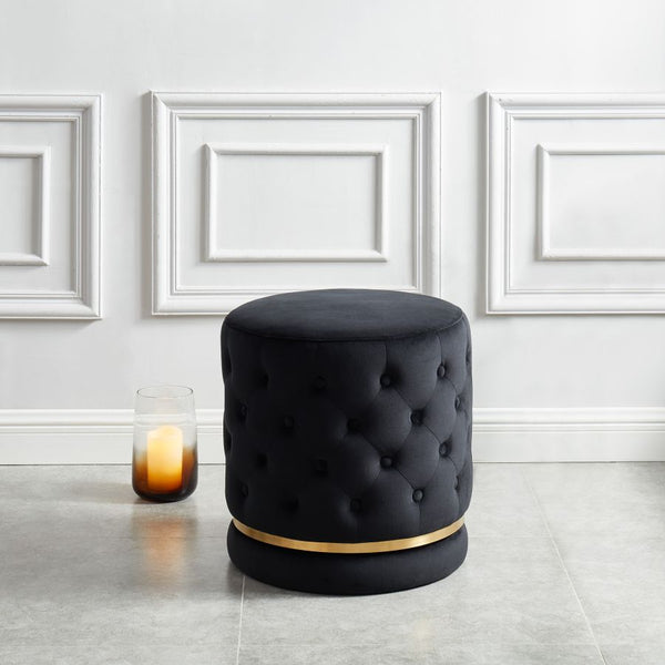 POUF NOIR CAPITONNÉ AVEC CONTOUR DORÉ