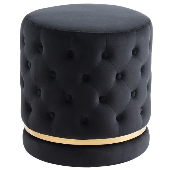 POUF NOIR CAPITONNÉ AVEC CONTOUR DORÉ