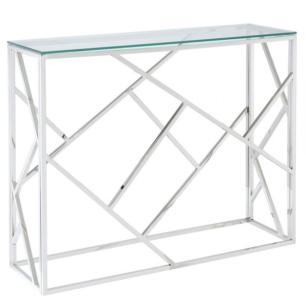 TABLE CONSOLE EN VERRE AVEC BASE EN MÉTAL