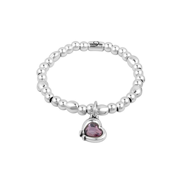 BRACELET ÉLASTIQUE BILLES ARGENT AVEC INSERTION COEUR EN CRISTAL